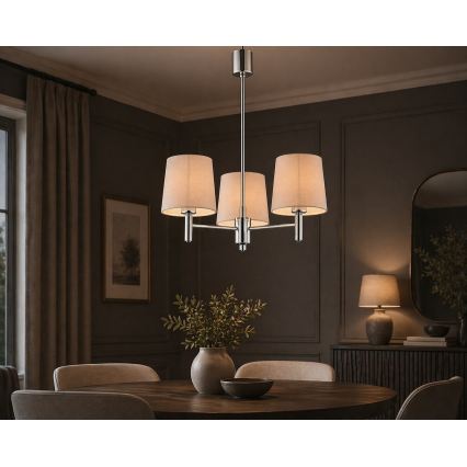 Brilagi - Lustre sur tige MONTE 3xE27/15W/230V beige/chrome poli
