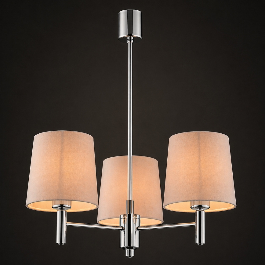 Brilagi - Lustre sur tige MONTE 3xE27/15W/230V beige/chrome poli