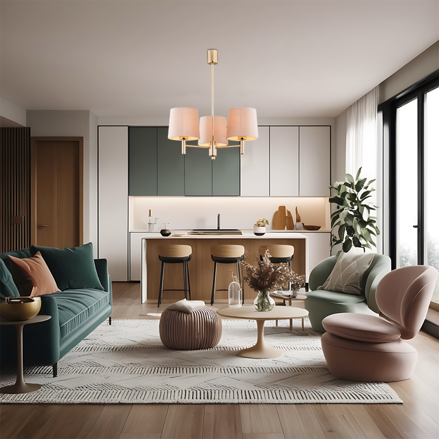 Brilagi - Lustre sur tige MONTE 3xE27/15W/230V beige/doré