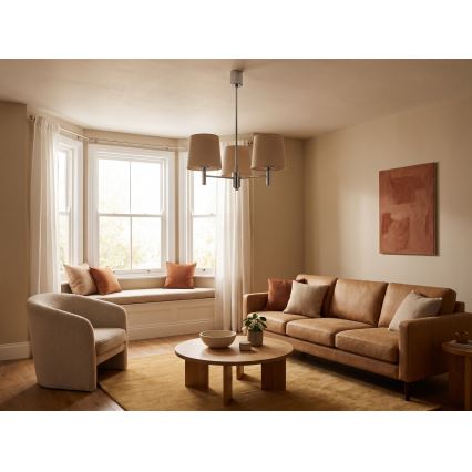 Brilagi - Lustre sur tige MONTE 3xE27/60W/230V beige/chrome poli