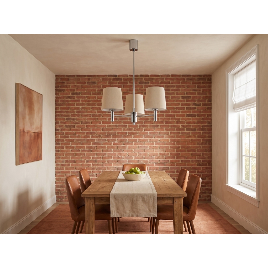 Brilagi - Lustre sur tige MONTE 3xE27/60W/230V beige/chrome poli