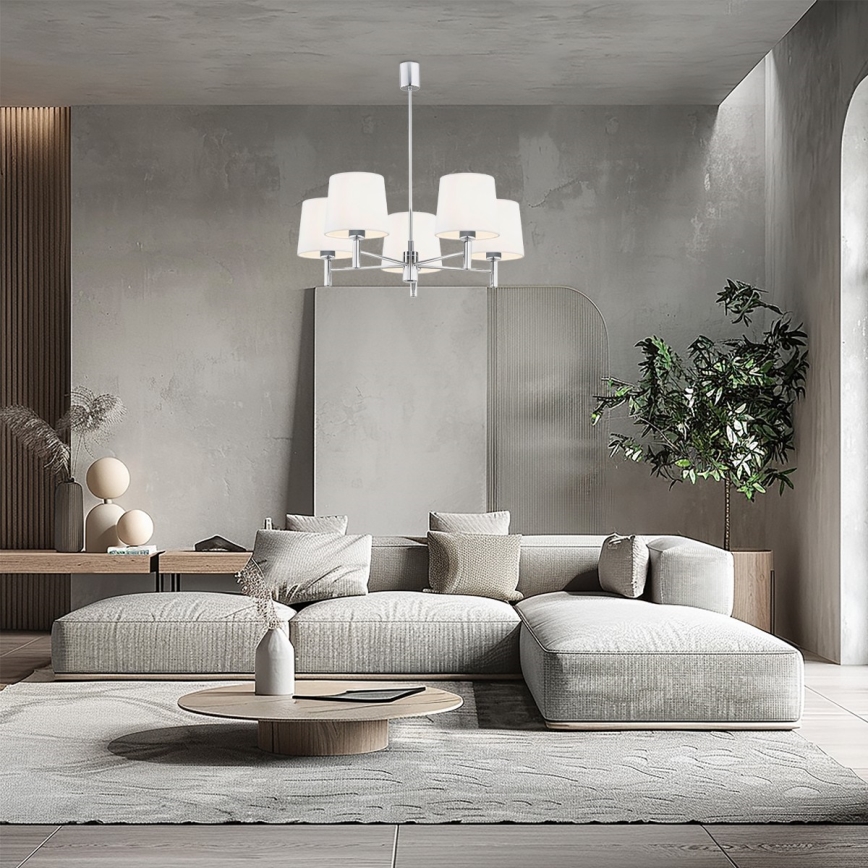 Brilagi - Lustre sur tige MONTE 5xE27/15W/230V crème/chrome brillant