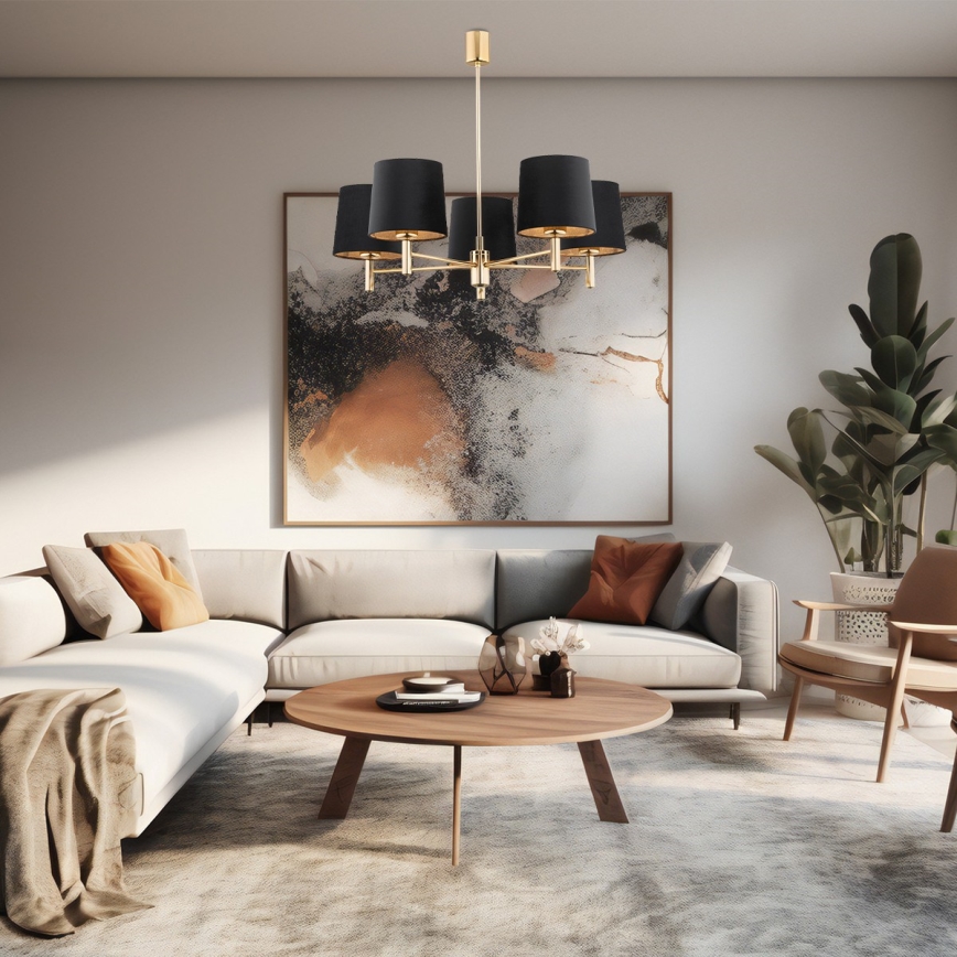 Brilagi - Lustre sur tige MONTE 5xE27/15W/230V noir/doré