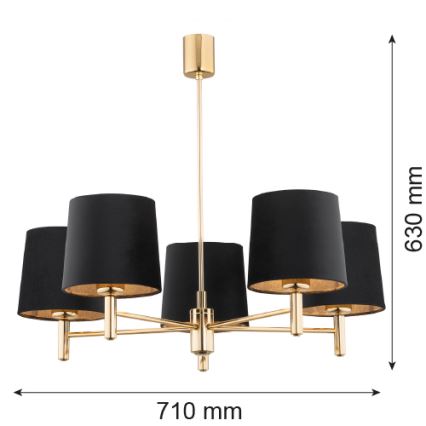 Brilagi - Lustre sur tige MONTE 5xE27/15W/230V noir/doré