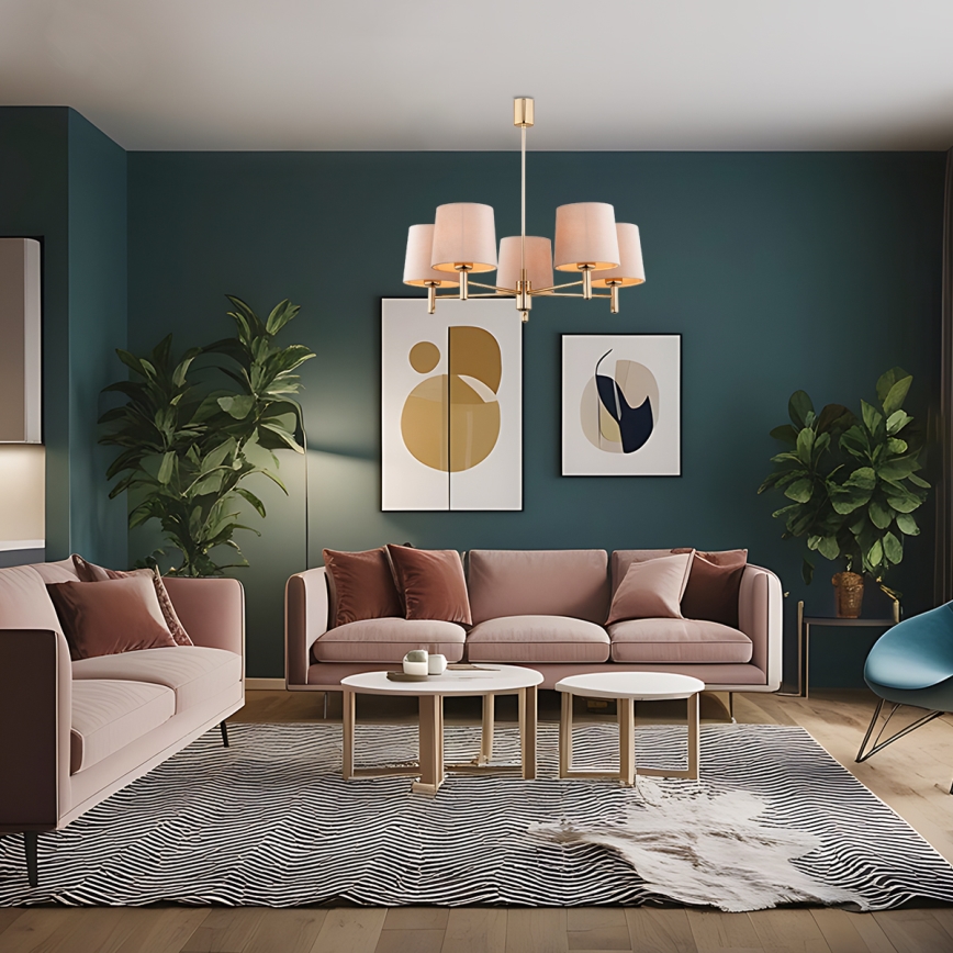 Brilagi - Lustre sur tige MONTE 5xE27/60W/230V beige/doré