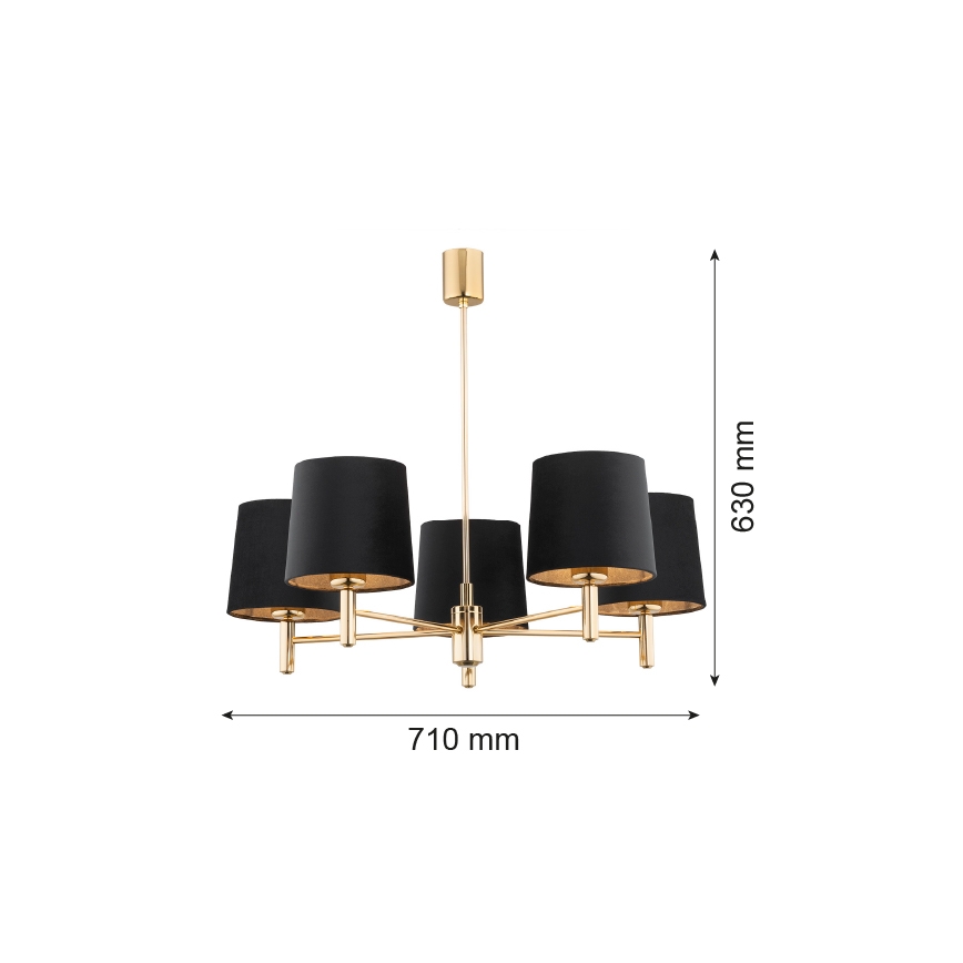 Brilagi - Lustre sur tige MONTE 5xE27/60W/230V noir/doré