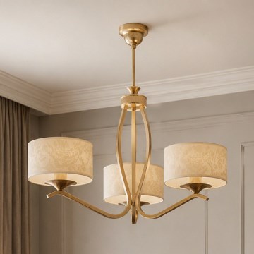 Brilagi - Lustre sur tige SAPHIRE 3xE27/15W/230V Ø 66 cm crème/doré/patine