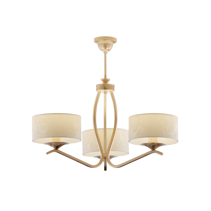Brilagi - Lustre sur tige SAPHIRE 3xE27/15W/230V Ø 66 cm crème/doré/patine