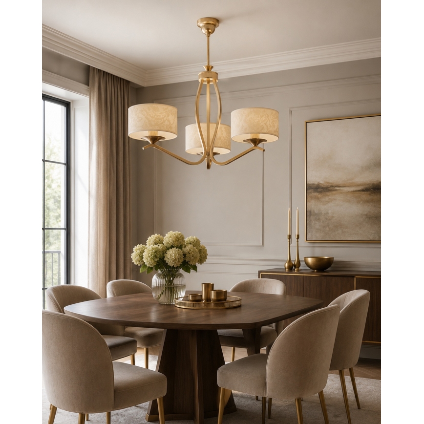 Brilagi - Lustre sur tige SAPHIRE 3xE27/15W/230V Ø 66 cm crème/doré/patine