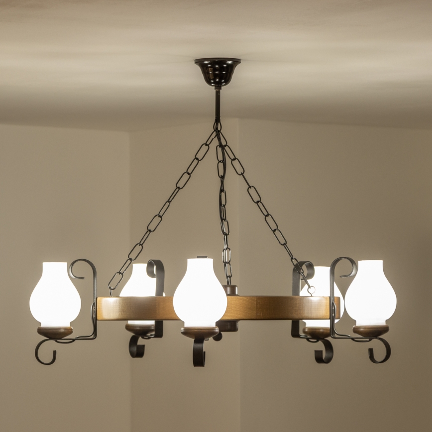 Brilagi - Lustre suspendu à chaîne ROATA 5xE14/40W/230V Ø 70 cm hêtre/noyer