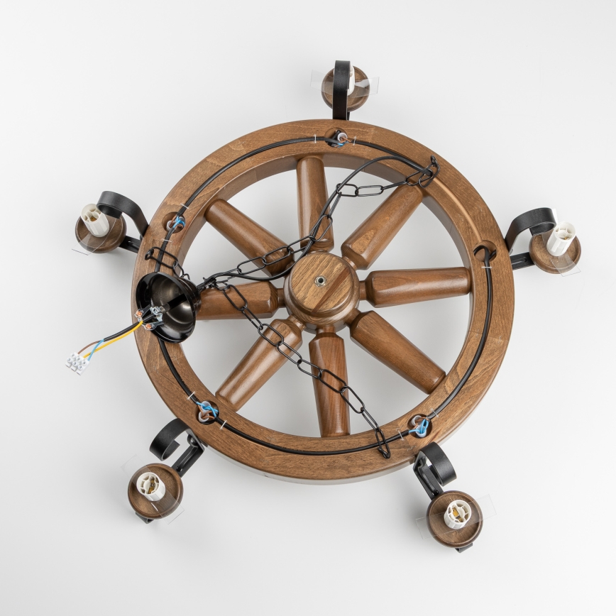 Brilagi - Lustre suspendu à chaîne ROATA 5xE14/40W/230V Ø 70 cm hêtre/noyer