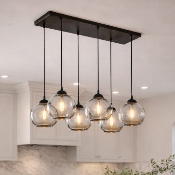 Brilagi - Lustre suspendu sur câble DIOR 6xE27/60W/230V noir/gris fumé
