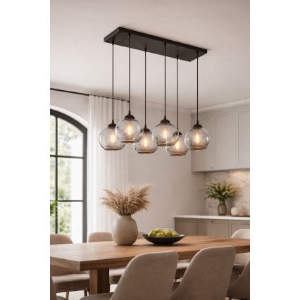 Brilagi - Lustre suspendu sur câble DIOR 6xE27/60W/230V noir/gris fumé
