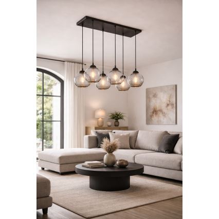 Brilagi - Lustre suspendu sur câble DIOR 6xE27/60W/230V noir/gris fumé