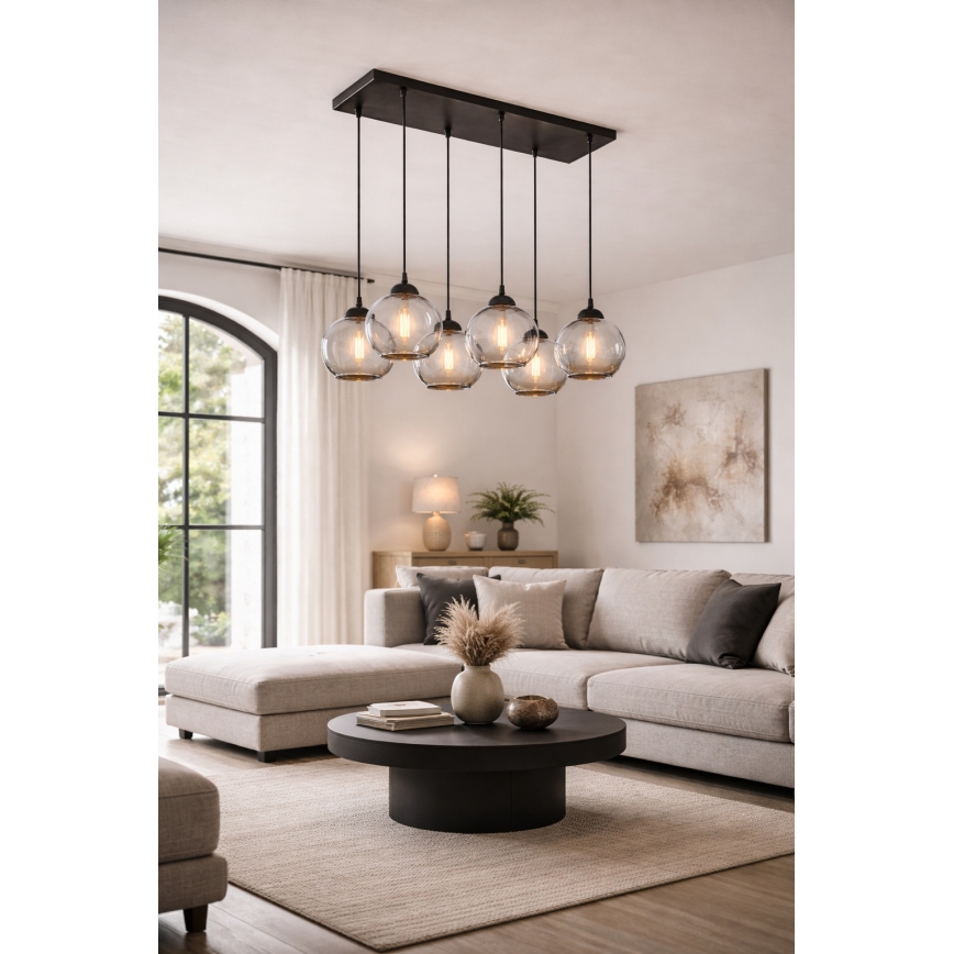 Brilagi - Lustre suspendu sur câble DIOR 6xE27/60W/230V noir/gris fumé