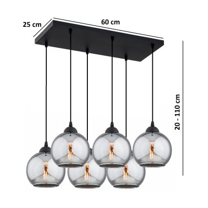 Brilagi - Lustre suspendu sur câble DIOR 6xE27/60W/230V noir/gris fumé