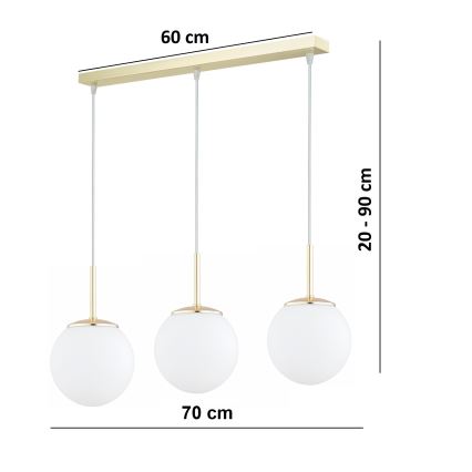 Brilagi - Lustre suspendu sur câble MILO 3xE27/60W/230V doré