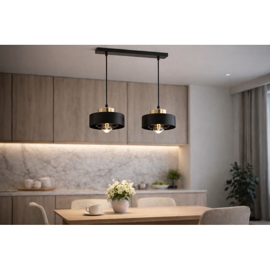 Brilagi - Lustre suspendu sur câble SPRING 2xE27/60W/230V noir/doré