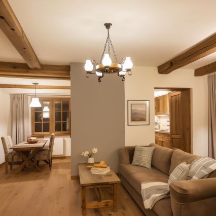 Brilagi - Lustre suspendu sur chaîne ROATA 5xE14/40W/230V Ø 50 cm hêtre/noyer