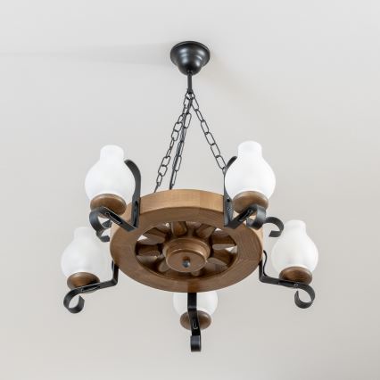 Brilagi - Lustre suspendu sur chaîne ROATA 5xE14/40W/230V Ø 50 cm hêtre/noyer