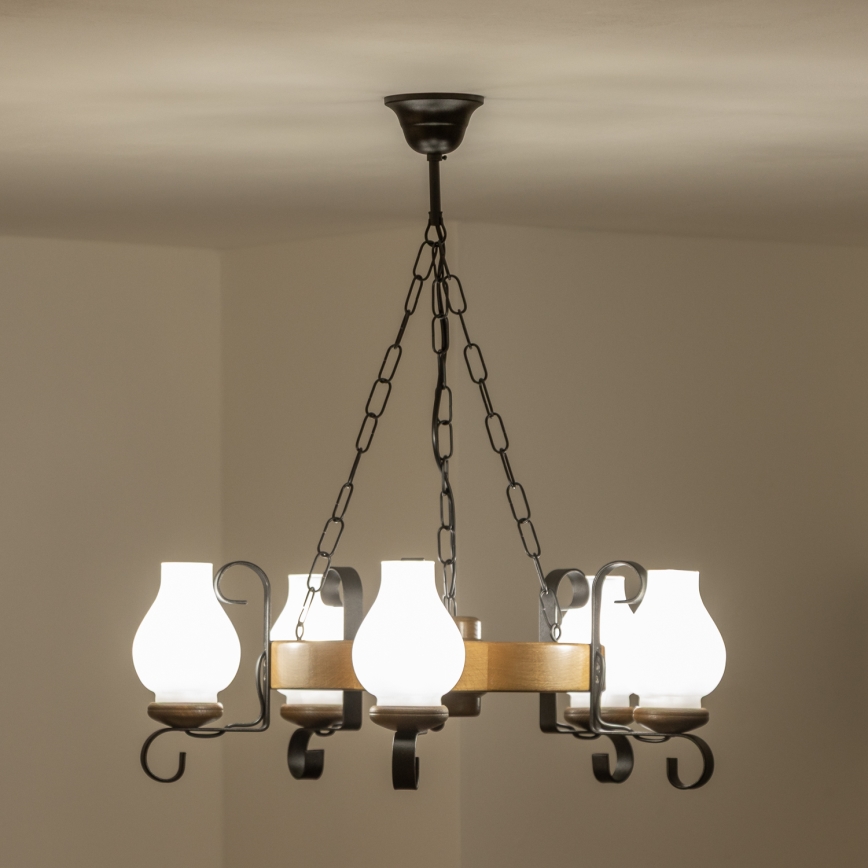 Brilagi - Lustre suspendu sur chaîne ROATA 5xE14/40W/230V Ø 50 cm hêtre/noyer