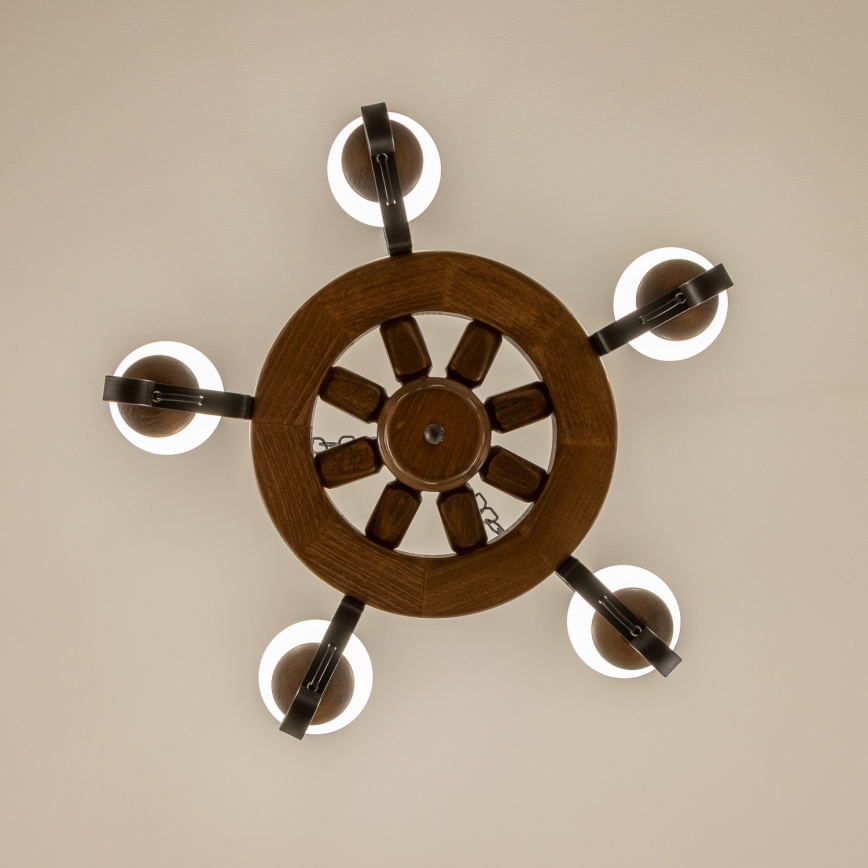 Brilagi - Lustre suspendu sur chaîne ROATA 5xE14/40W/230V Ø 50 cm hêtre/noyer