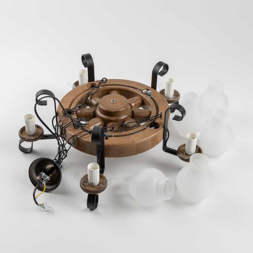 Brilagi - Lustre suspendu sur chaîne ROATA 5xE14/40W/230V Ø 50 cm hêtre/noyer