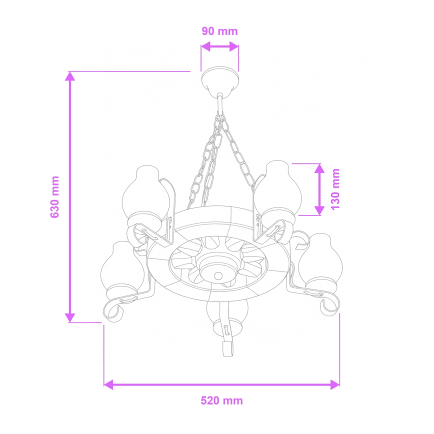 Brilagi - Lustre suspendu sur chaîne ROATA 5xE14/40W/230V Ø 50 cm hêtre/noyer