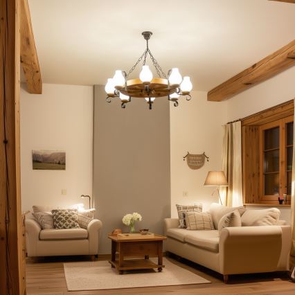 Brilagi - Lustre suspendu sur chaîne ROATA 8xE14/40W/230V Ø 70 cm en hêtre