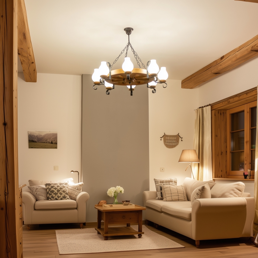 Brilagi - Lustre suspendu sur chaîne ROATA 8xE14/40W/230V Ø 70 cm en hêtre