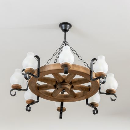 Brilagi - Lustre suspendu sur chaîne ROATA 8xE14/40W/230V Ø 70 cm en hêtre