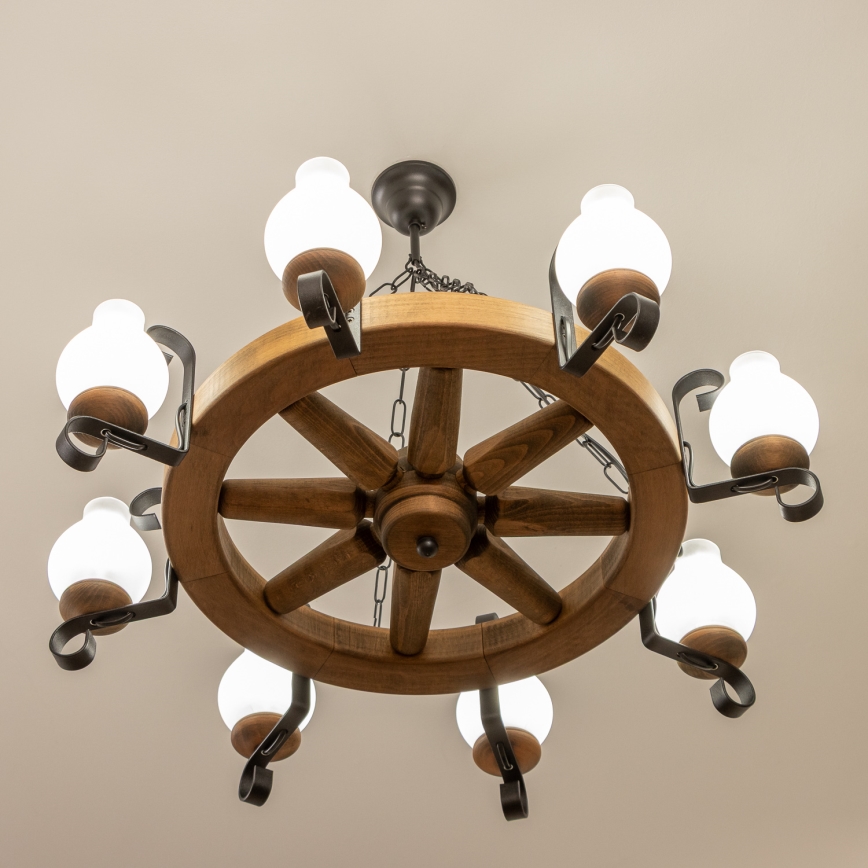 Brilagi - Lustre suspendu sur chaîne ROATA 8xE14/40W/230V Ø 70 cm en hêtre