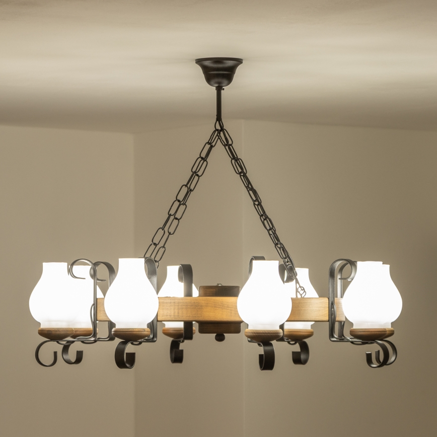 Brilagi - Lustre suspendu sur chaîne ROATA 8xE14/40W/230V Ø 70 cm en hêtre
