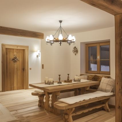 Brilagi - Lustre suspendu sur chaîne TIMONA 8xE14/40W/230V Ø 70 cm hêtre/noyer