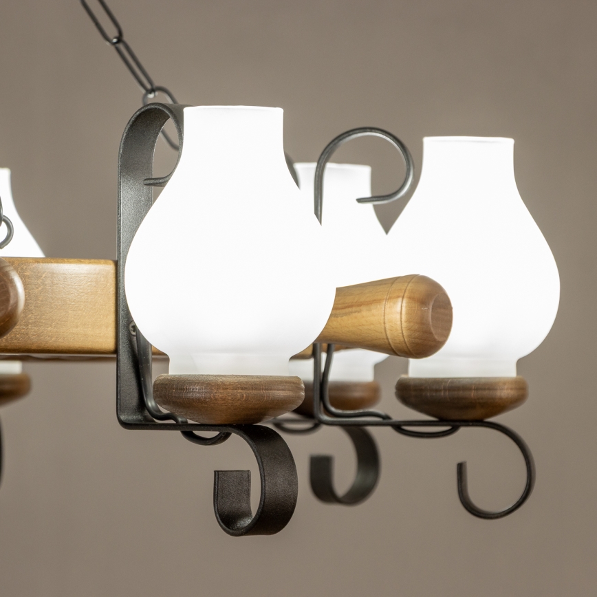 Brilagi - Lustre suspendu sur chaîne TIMONA 8xE14/40W/230V Ø 70 cm hêtre/noyer