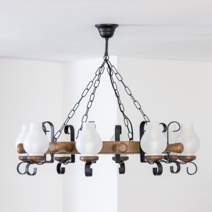 Brilagi - Lustre suspendu sur chaîne TIMONA 8xE14/40W/230V Ø 70 cm hêtre/noyer