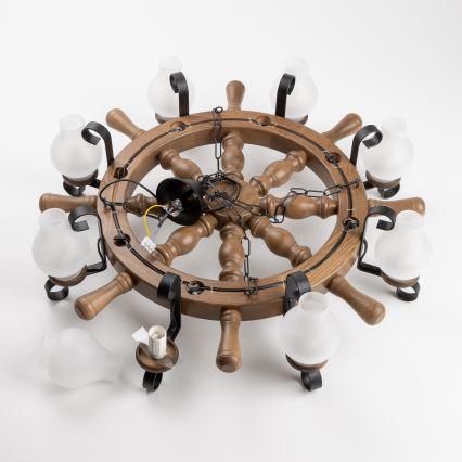 Brilagi - Lustre suspendu sur chaîne TIMONA 8xE14/40W/230V Ø 70 cm hêtre/noyer