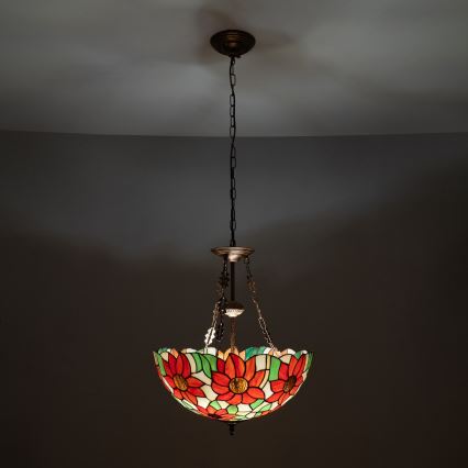 Brilagi - Lustre Tiffany en vitrail SUNFLOWER suspendu par une chaîne 3xE27/60W/230V Ø 50 cm