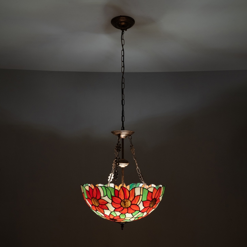 Brilagi - Lustre Tiffany en vitrail SUNFLOWER suspendu par une chaîne 3xE27/60W/230V Ø 50 cm