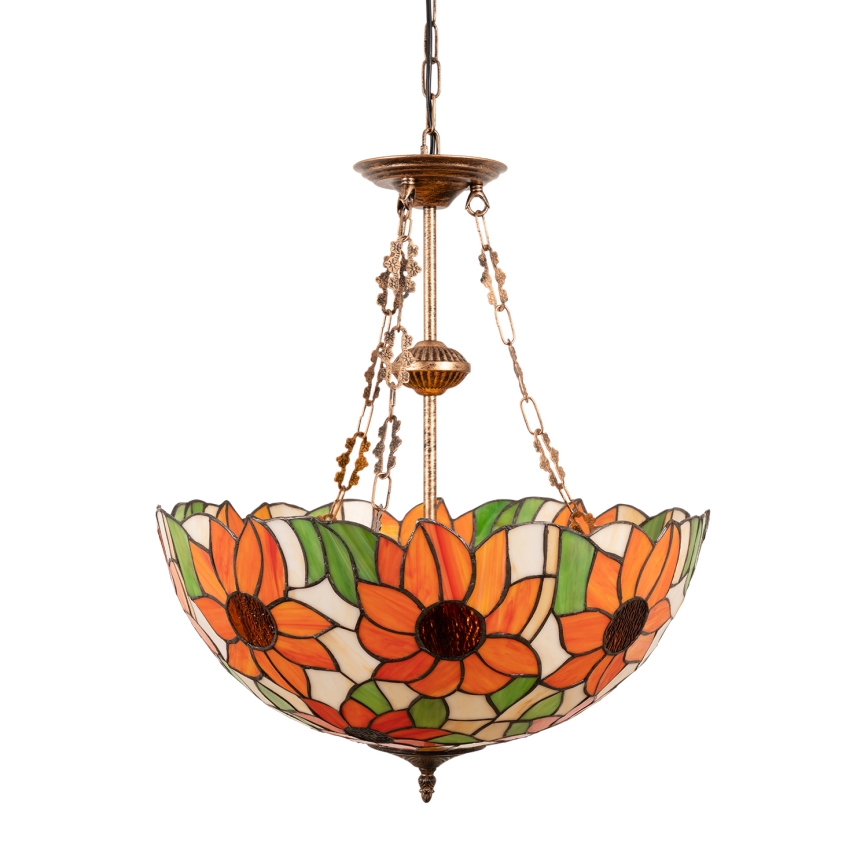 Brilagi - Lustre Tiffany en vitrail SUNFLOWER suspendu par une chaîne 3xE27/60W/230V Ø 50 cm