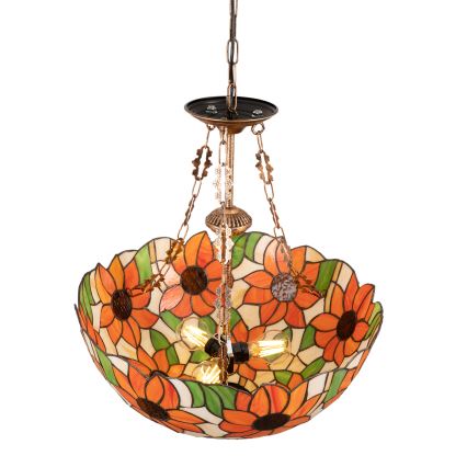 Brilagi - Lustre Tiffany en vitrail SUNFLOWER suspendu par une chaîne 3xE27/60W/230V Ø 50 cm