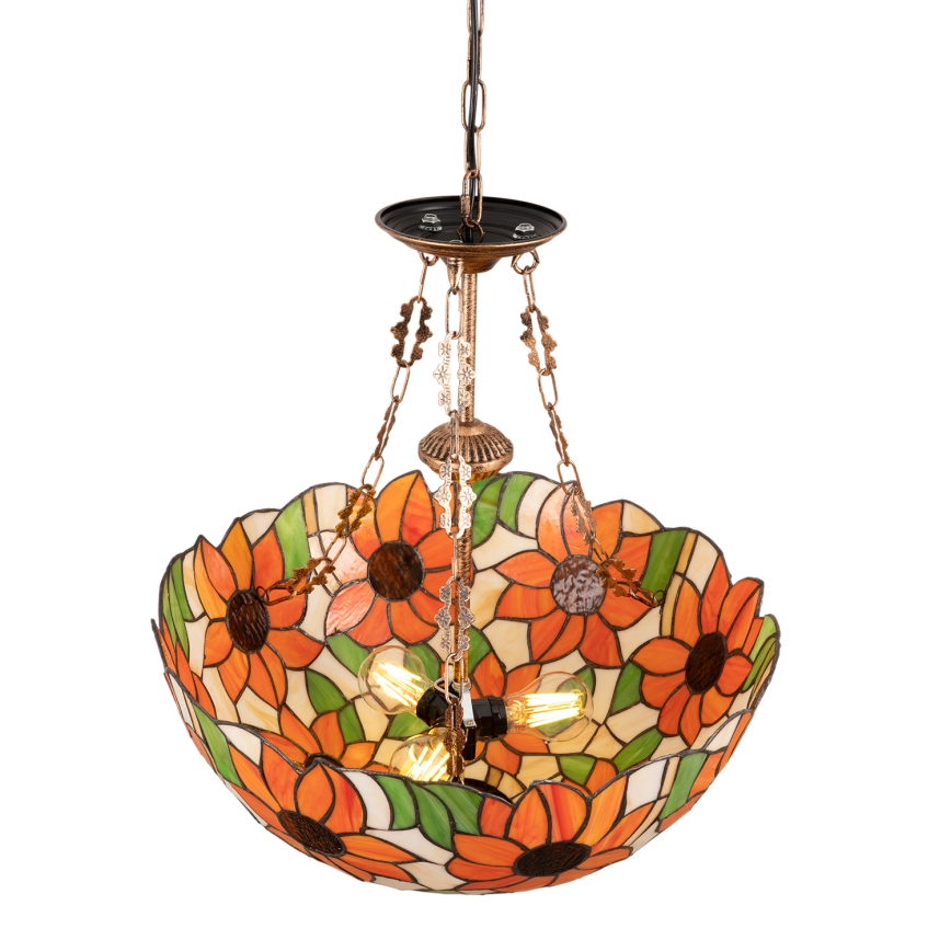 Brilagi - Lustre Tiffany en vitrail SUNFLOWER suspendu par une chaîne 3xE27/60W/230V Ø 50 cm