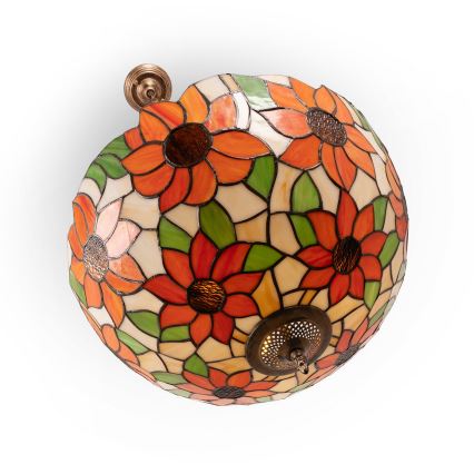 Brilagi - Lustre Tiffany en vitrail SUNFLOWER suspendu par une chaîne 3xE27/60W/230V Ø 50 cm