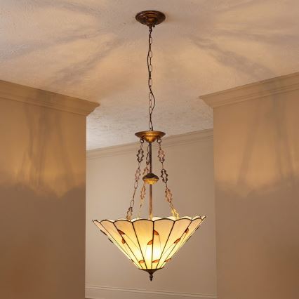 Brilagi - Lustre Tiffany en vitrail sur chaîne FOLIA 3xE27/60W/230V Ø 50 cm