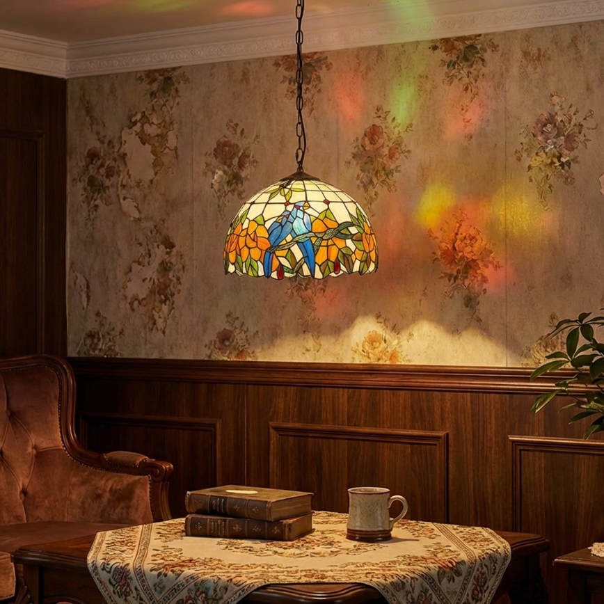 Brilagi - Lustre Tiffany en vitrail sur chaîne JUNGLE 1 x E27 / 60 W / 230 V, diam. 40 cm