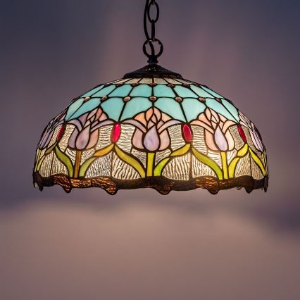 Brilagi - Lustre Tiffany en vitrail sur chaîne LORAS 2xE27/60W/230V