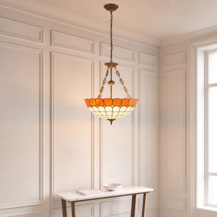 Brilagi - Lustre Tiffany en vitrail sur chaîne SIENNA 3xE27/60W/230V, Ø 50 cm