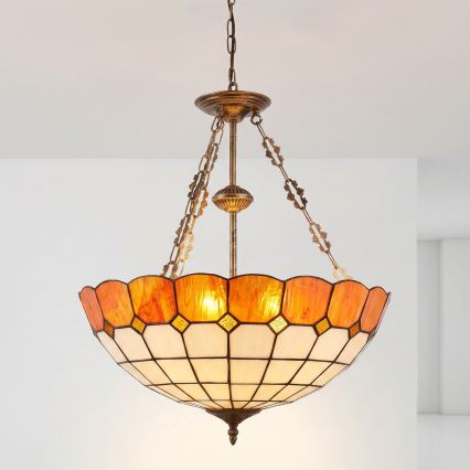Brilagi - Lustre Tiffany en vitrail sur chaîne SIENNA 3xE27/60W/230V, Ø 50 cm