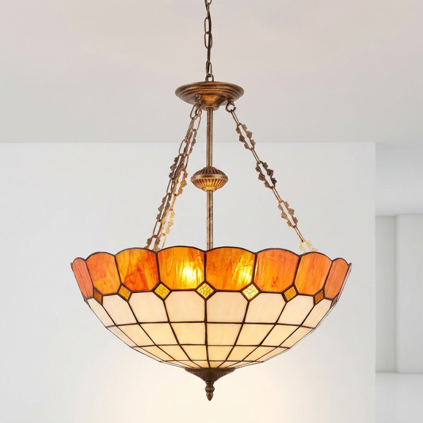 Brilagi - Lustre Tiffany en vitrail sur chaîne SIENNA 3xE27/60W/230V, Ø 50 cm