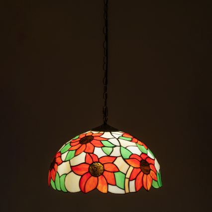 Brilagi - Lustre Tiffany en vitrail suspendu par chaîne SUNFLOWER 1xE27/60W/230V Ø 40 cm